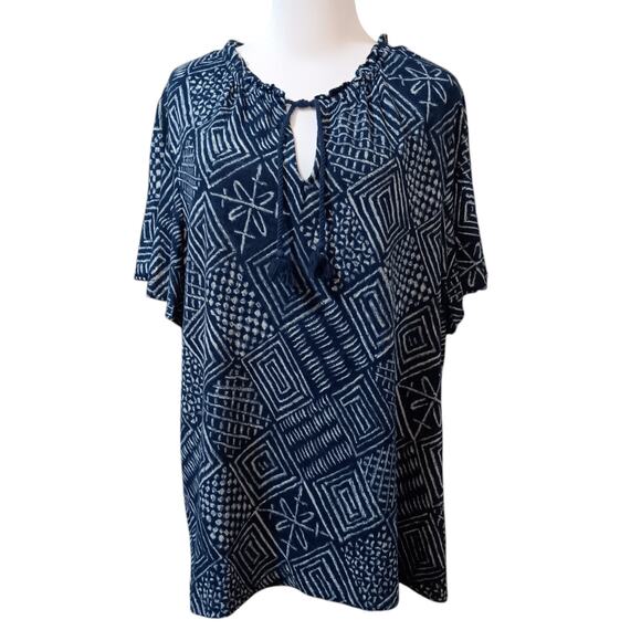 RALPH LAUREN Blouse Top Shirt Linen Blend Size 2X Blue Short Sleeves Tie Front - Picture 3 of 8